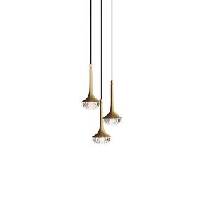 1-Light Teardrop Crystal Pendant Lamp in Gold Brushed Brass Finish Mini LED Light Fixtures Metal Rod Ceiling Globe Glass Lighting for Kitchen Island Bedroom