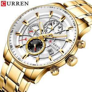 Männer Uhren Luxus Marke Curren Männliche Goldene Uhren Wasserdichte Chronograph Uhr Männer Gold Business Uhr Relogio Masculino 210527