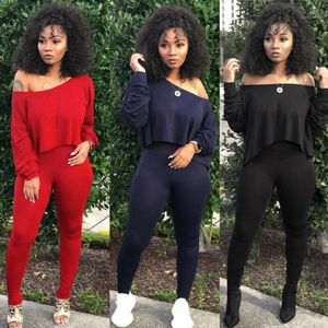 Tracksuits femininas Mulheres Vermelho preto amarelo suor algodão pulôver tops e calças outono primavera ternos roupas de duas peças