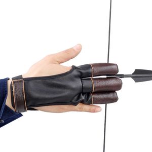 3 Finger Leather PU Velvet Archery Protection Gloves Hunting Bow and Arrow Protector Arm Guard Archery Accessories Black Q0114