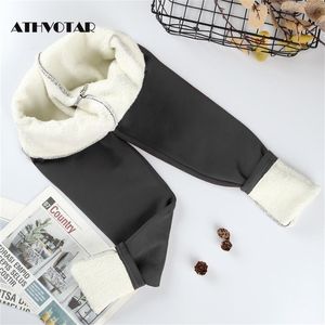 Athvotar Vinter Leggings Kvinnor Casual High Waist Tjock Velvet Cashmere Kall Kvinna Varm Värmeull Fleece Pants 211204