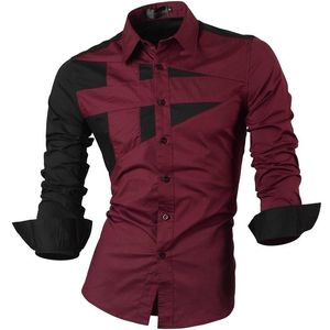 Jeansian męska sukienka Koszule Casual Stylish Długi rękaw Projektant Przycisk Down Slim Fit 8397 Winered 210809