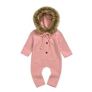 Autumn Winter Newborn Girl Clothes Infant Baby Girl Boy Toddler Clothes Fuzzy Hooded Romper Solid Jumpsuit Long Sleeve Warm Outfits 1719 B3