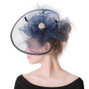 Stingy Brim Hats Ladies Navy Blue Formal Dress Fascinators For Wedding Women Hat Elegant Linen Fedoras M166