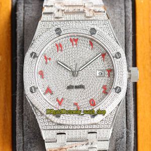 eternity Jewellery Watches RFF 15400 Ultimo A3120 Orologio da uomo automatico completamente ghiacciato Numeri arabi rossi Quadrante con diamanti Cassa e bracciale con diamanti 15202 15452 15502