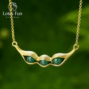 Lotus leuke echte sterling zilveren handgemaakte ontwerper fijne sieraden natuurlijke groene stenen erwt pods design ketting voor vrouwen