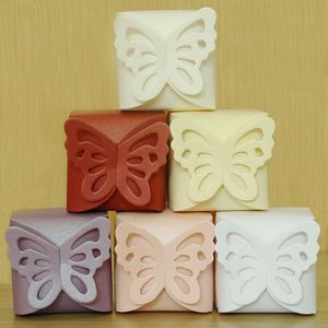 Favor Holders Newest Butterfly Wedding Candy Boxes Square Paper Party Gift Boxes Purple Pink White Yellow Red Creamy Favor Boxes