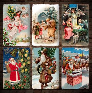 Christmas Retro Poster Vintage Painting Tin Sign for Street Garage Home Cafe Bar Man Cave Farm Wall Decoration Crafts Metal Santa Claus moose Decor 8x12inch