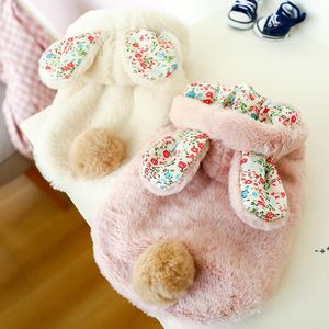 Dog Apparel, cotton-padded clothes, warm autumn and winter, plus velvet coat, floral bunny big ears JJF10882