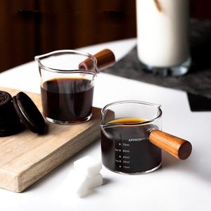 Mugs Lazzy House Heat-resistant Glass Measuring Double Mouth Bottle Coffee Shares Pot Wooden Handle Small Milk Cup KitchenTools