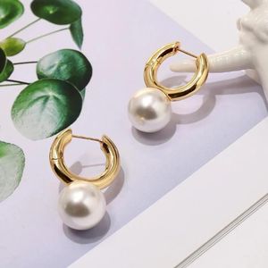Hoop & Huggie Ghidbk Gold Color Big Imitation Pearls Circle Earrings For Women Minimalist Round Earring Wedding Brides Jewelry