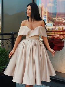 Champagne Short Dress Sexy Off The Shoulder Knee Length Homecoming Cocktail Party Dresses robe de soiree Custom Made