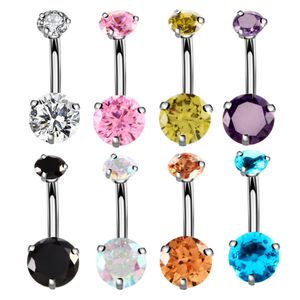 14g Belly Button Ringar Kirurgisk Rostfritt Stål Dubbel Round Cubic Zirconia Navel Barbell Stud Body Piercing