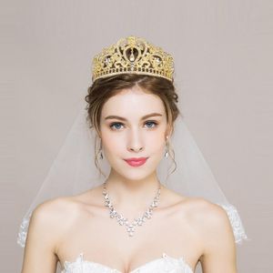 Luxury Bling Crystal Bridal Headband Prom Queen Pageant Princess Crown Hair Accessories for Women (Gold)