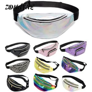 Waist Bags Sequins Women Silver Fanny Pack Female Belt Bag Black Geometric Packs Laser Chest Phone Pouch