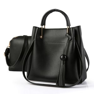 2 Pçs / set mulher saco moda mulheres composto sacos de couro feminino bolsa de bolsa de ombro preto mensageiro