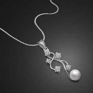 Łańcuchy Eleganckie Kobiety Cyrkon Pearl Naszyjniki Wisiorek Sterling Silver Flower Choker Chain Inch Biżuteria Prezent