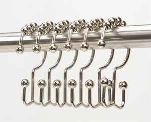 Double Shower Curtain Hooks Rings Nickel Satin Premium Rust Resistant Stainless Steel Metal Hook Roller Balls Glide on Shower Rods XB1