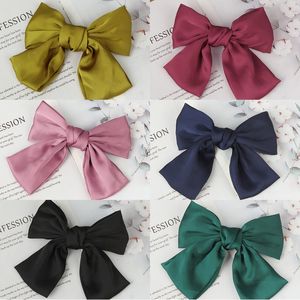 Silk And Satin Fabric Art Hair Clips Barrettes Big Bow Spring Clip Hairpin Back Of The Head Top Clamp Kerchief Girl Hairs Ornaments wy T2