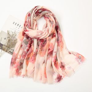 Frauen Baumwolle Fransen Viskose Schal Tinte Malerei Floral Lange Pashmina Wrap Sonnenschutz Sommer Weiche Bufandas Schal 180*90 cm