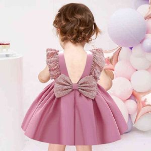 2021 nyfödd klänning 1: a födelsedagsklänning för baby flicka kläder båge prinsessan dop klänningar sequin party dress evening backless g1129