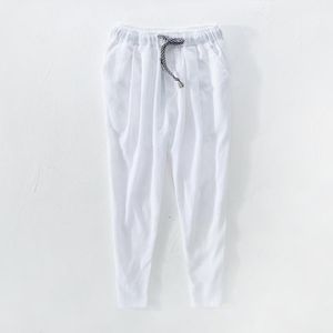 Pantaloni da uomo 2021 Csaual Cotone E Lino Bianco Uomo Autunno Pantaloni Estivi Moda Calf-lunghezza Per Pantalones Broek