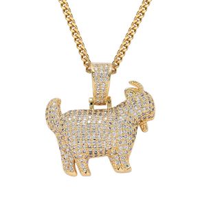 Rhinestone Necklace Ice Out Cubic Zircon Goat Pendant Gold Silver Color Charm Chain Men Jewelry Q0531