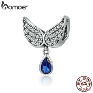 BAMOER Authentische 925 Sterling Silber Engel Flügel Feder Anhänger Charme fit Frauen Armband und Halskette Schmuck SCC481