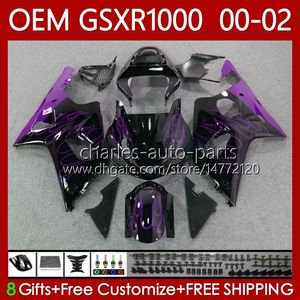 Suzuki GSX-R1000 1000CC K2 2001-2002 Bodywork 62NO.141 GSXR-1000 GSXR 보라색 화염 1000 CC GSXR1000 00 01 02 GSX R1000 2001 2002 2002 페어링 사출 금형