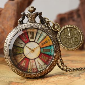 Steampunk Buntes Zifferblatt Taschenuhr Herren Damen Quarz Analog Uhren Römische Zahl Zeitmesser Halskette Kette