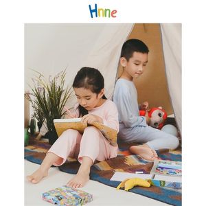 HNNE Sonbahar Çocuklar '2 Parça Uzun Kollu Pijama Seti Ince Yumuşak Katı Unisex Erkek Kız Toddler Pijama Çocuklar Top 211130