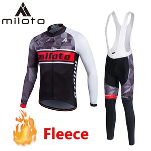 2024 Miloto Gray Team Winter Cycling Jersey Set bicycle Clothing smolly clesuable men thermal fleece長袖のシャツバイクビブパンツb2