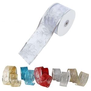 50 Yards / Rulo Çiçek Glitter Sheer Kablolu Noel Şerit Düğün Parti Xmas Ağacı Dekorasyon Için DIY Yay Craft