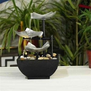 Minimalist 3-Story Fountain Indoor Waterfall Desktop With Power Switch Automatic Water Pump Reflective Lighting 210924