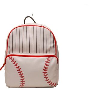 Backpack RTS 1PCS Wholesale PU Gym Baseball Prints Women Faux Leather With Black Stripes And Lace Bottom DOM1767