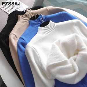 Jesień Zima Kaszmirowy Podstawowy Ciepły Sweter Aksamitne Sweter Kobiet Futro Grube Turtleneck Sweter Knit Buckers Top 210922