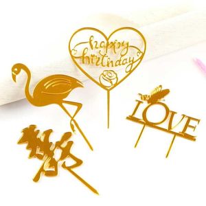 2021 new Acrylic Happy Birthday Love Heart Wedding Merry Christmas Party Cake Topper Glitter Decoration Ornaments Party Accessories