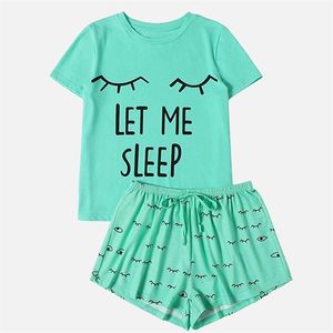 Pajamas Shorts And T-shirt 2 Pieces Set Women Large Size 5XL Print Pajama Sets Woman Summer Casual Cute Home Clothes Ladies 210831