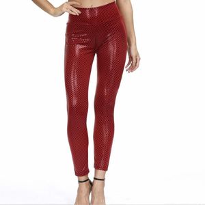 Pantaloni a matita Shinny femminili a vita alta Leggings in pelle PU Cerniera elastica Pantaloni con cavallo aperto Vestiti