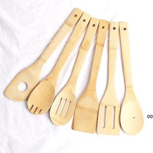 Bamboo Spoon Spatula 6 Styles Portable Wooden Utensil Kitchen Cooking Turners Slotted Mixing Holder Shovels RRF11364