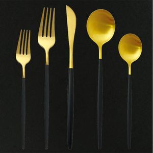 Servis uppsättningar 30st Black Gold Set 18/10 rostfritt stål bestick bordsvaror plattvarig middag kniv gaffel sked bestick