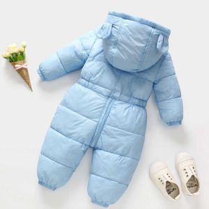 2021 new born baby spring winter clothes cotton thick warm Hooded baby jumpsuit boy girl romper children snowsuit down clothing H0910