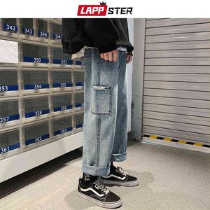 Lappster Мужчины мешковатые корейские голубые джинсы Harem Pants 2022 Big Pocket Denim Straight Mens японская уличная одежда хип -хоп брюки 0309