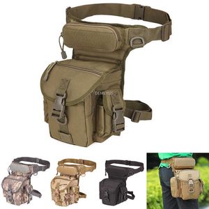 Taktyczna torba opadająca na udo z etui na butelkę z wodą nylonowa saszetka biodrowa Outdoor Military polowanie Camping wspinaczka torby sportowe Q0721