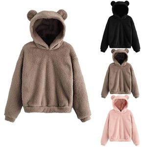 Felpe con cappuccio da donna Felpe Crop Top Felpa da donna Casual Inverno Caldo Pullover a maniche lunghe Orecchie morbide Peluche