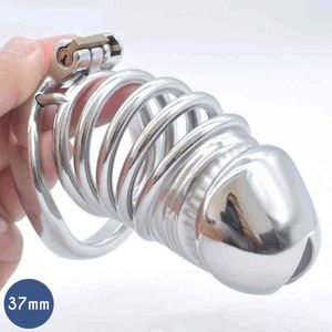 NXY Sex Chastity devices Frrk metal chastity cage 37mm large upright denial Rooster locking device BDSM sex toy male prison bird penis binding belt 1204