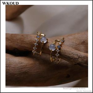 Stud 2021 Summer French Retro Small Cute Exquisite Cold Wild Double Blue Opal C-Shaped Women's Earrings Jewelry Wedding Present