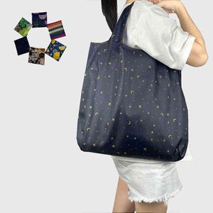 Nxy Shopping Bags Large Capacity Reusable Folding Tote Medium 30 Pounds Cartoon Grocery Portable Fashion Pocket Nylon 0209