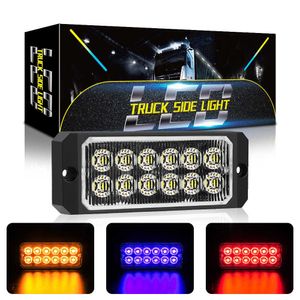 12-24V Amber/White 6 LED Side Marker Flash Emergency Strobe Light Bar Kit Tow Truck Ultra Slim 6-LED Car