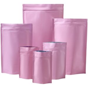 Multi-sizes Pink Stand Matte ZIP замок Упаковка Mylar Bags Алюминиевая фольга косметические аксессуары Праздники Подарки Упаковка Пакеты с разрывом Напечатанный логотип на нем